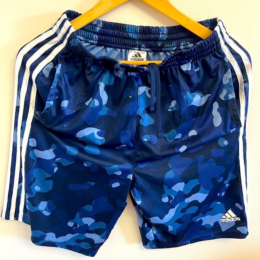 Adidas Navy Camo Shorts with White Stripes